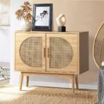 Oikiture Rattan Sideboard Hallway Shelf Wood - Image 2