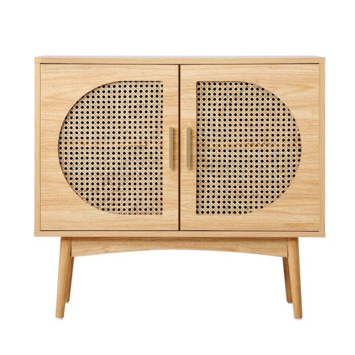 Oikiture Rattan Sideboard Hallway Shelf Wood - Image 3