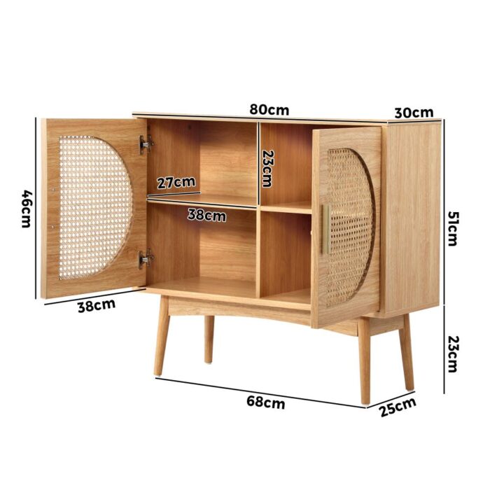 Oikiture Rattan Sideboard Hallway Shelf Wood - Image 6
