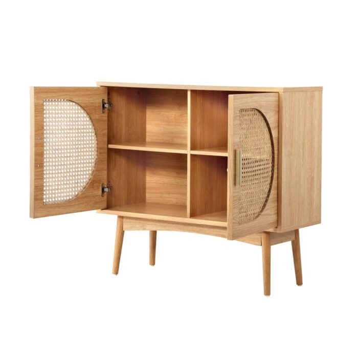 Oikiture Rattan Sideboard Hallway Shelf Wood - Image 5