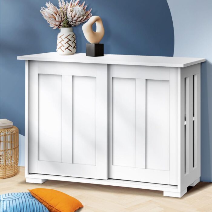 Oikiture Sideboard with Sliding Doors White - Image 3