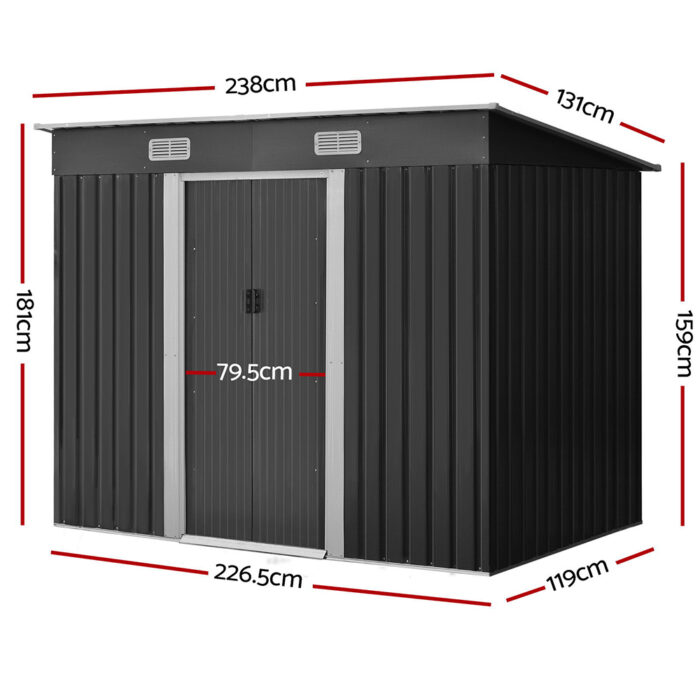 Giantz Garden Shed 2.38x1.31M Sheds Outdoor Storage Tool Metal Workshop Shelter Sliding Door - Image 2