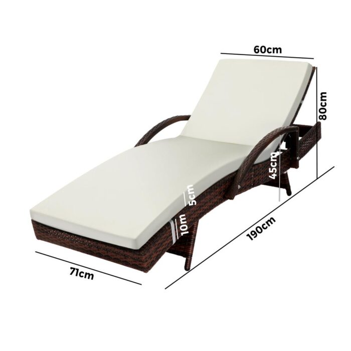 Livsip Outdoor Sun Lounger Waterproof Adjustable Beige&Brown - Image 2