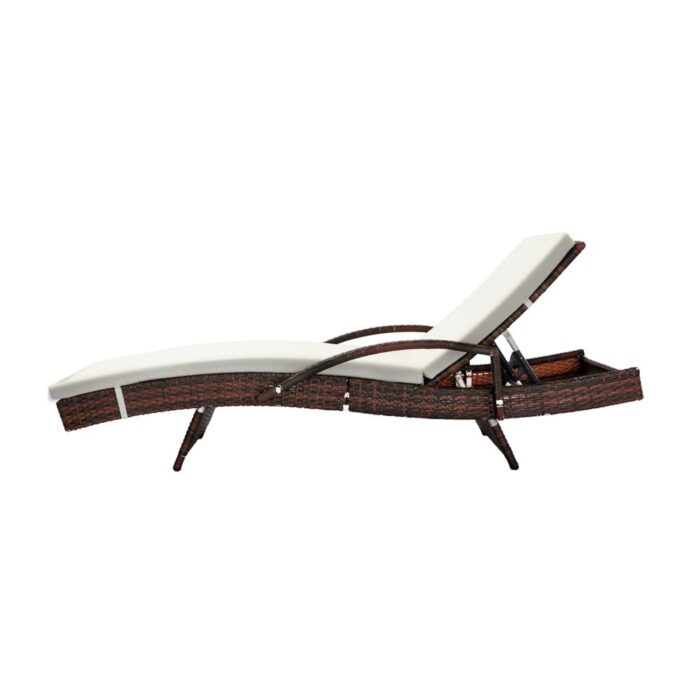 Livsip Outdoor Sun Lounger Waterproof Adjustable Beige&Brown - Image 3