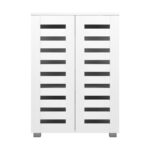 Oikiture Shoe Cabinet Slatted Doors 3 Adjustable Shelves White