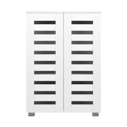 Oikiture Shoe Cabinet Slatted Doors 3 Adjustable Shelves White