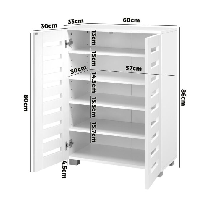 Oikiture Shoe Cabinet Slatted Doors 3 Adjustable Shelves White - Image 6