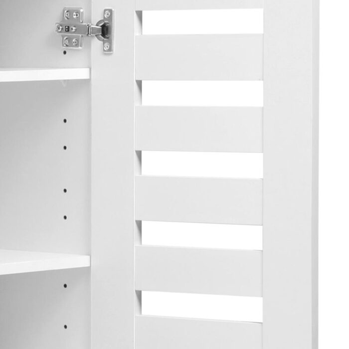 Oikiture Shoe Cabinet Slatted Doors 3 Adjustable Shelves White - Image 4