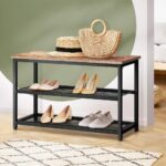 Oikiture Shoe Storage Bench with 2-Tier Mesh Shelf - Image 3