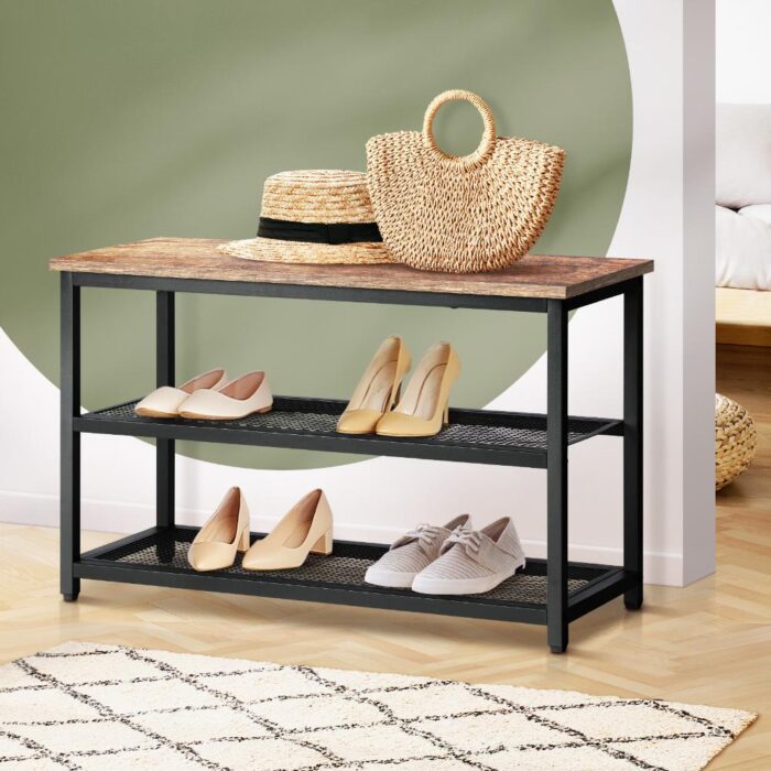 Oikiture Shoe Storage Bench with 2-Tier Mesh Shelf - Image 3