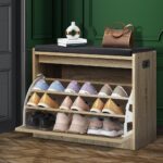 Oikiture Shoe Storage Bench with PU Seat 0.6M Wooden - Image 3