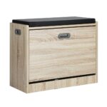 Oikiture Shoe Storage Bench with PU Seat 0.6M Wooden - Image 6