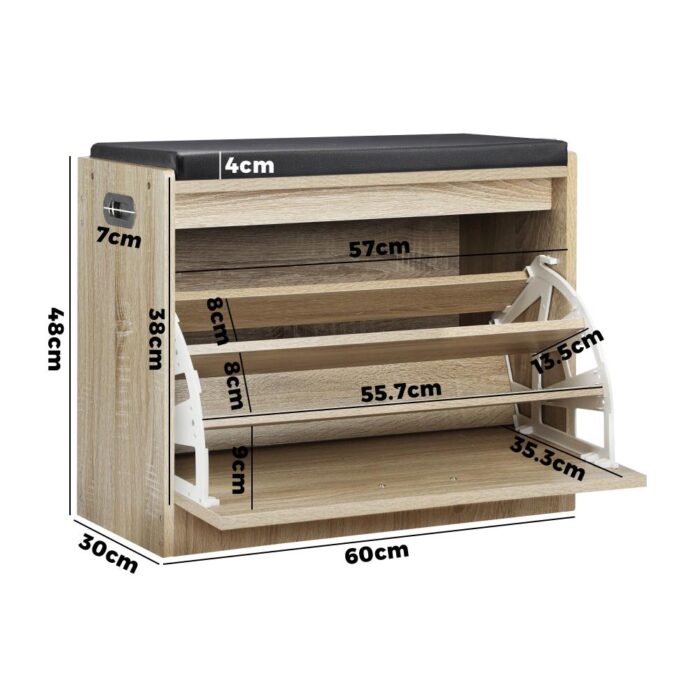 Oikiture Shoe Storage Bench with PU Seat 0.6M Wooden - Image 7