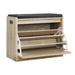 Oikiture Shoe Storage Bench with PU Seat 0.6M Wooden - Image 2