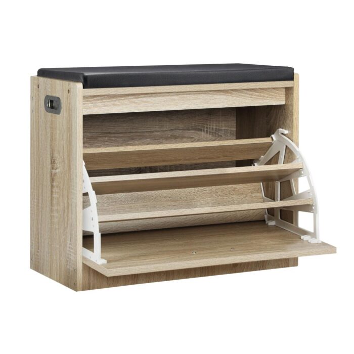Oikiture Shoe Storage Bench with PU Seat 0.6M Wooden - Image 2