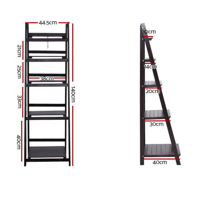 Artiss Bookshelf Corner Shelf 5 Tiers - ZANE Coffee - Image 2