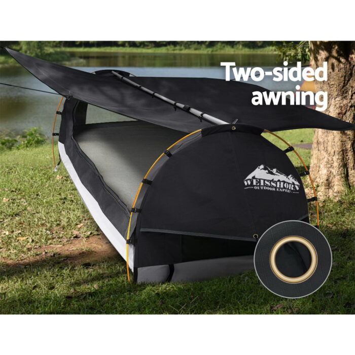 Weisshorn Swag King Single Camping Swags Canvas Free Standing Dome Tent Dark Grey with 7CM Mattress - Image 4