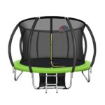 Mazam 10FT Round Spring Trampolines Kids Safety Net Enclosure w/Basketball Set, Green