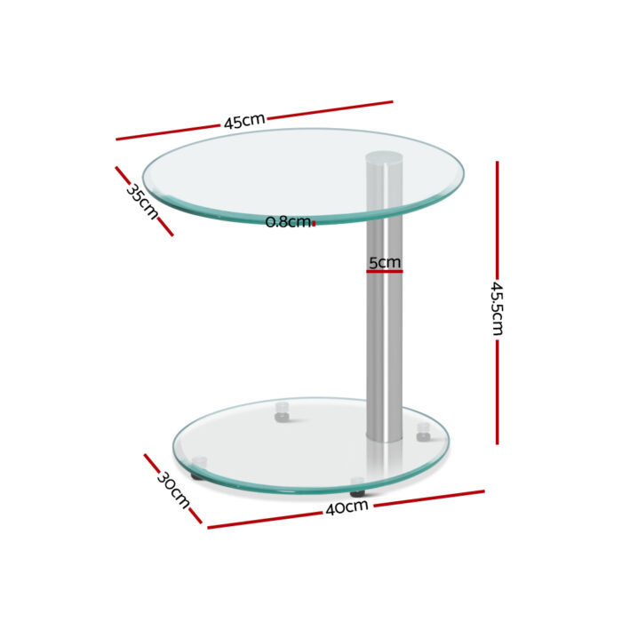 Artiss Coffee Table Round Tempered Glass Side End Beside Tables Cafe 45cm - Image 2