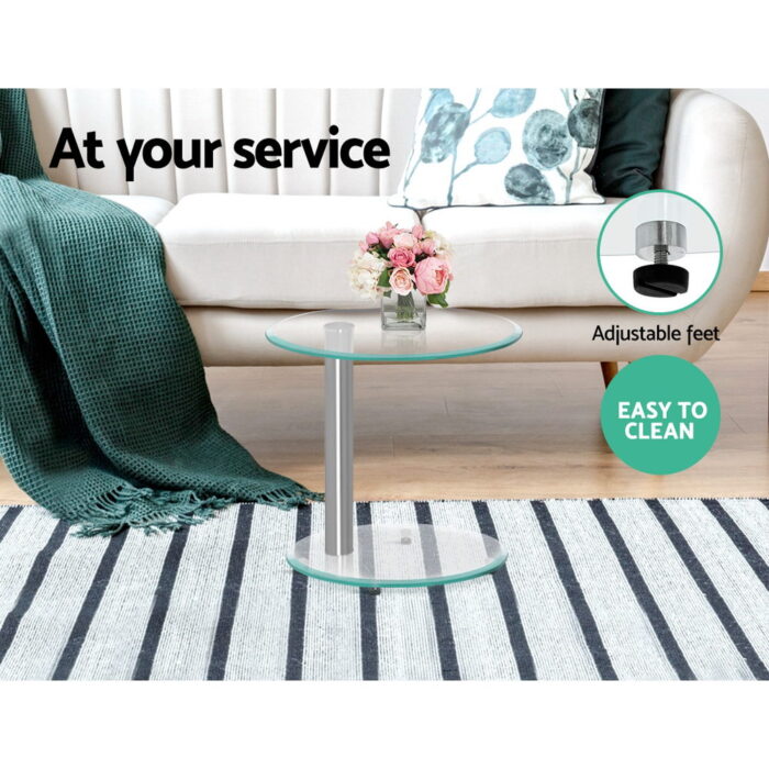 Artiss Coffee Table Round Tempered Glass Side End Beside Tables Cafe 45cm - Image 3