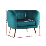 Artiss Armchair Lounge Sofa Arm Chair Accent Chairs Armchairs Couch Velvet Green - Image 2