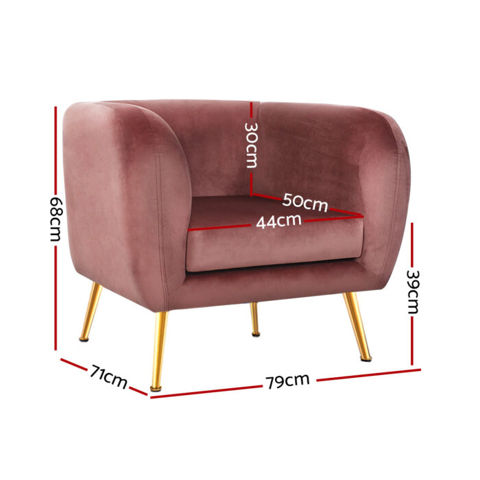 Artiss Armchair Lounge Sofa Arm Chair Accent Chairs Armchairs Couch Velvet Pink - Image 2