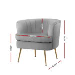 Artiss Armchair Lounge Accent Chair Armchairs Sofa Chairs Velvet Grey Couch - Image 2