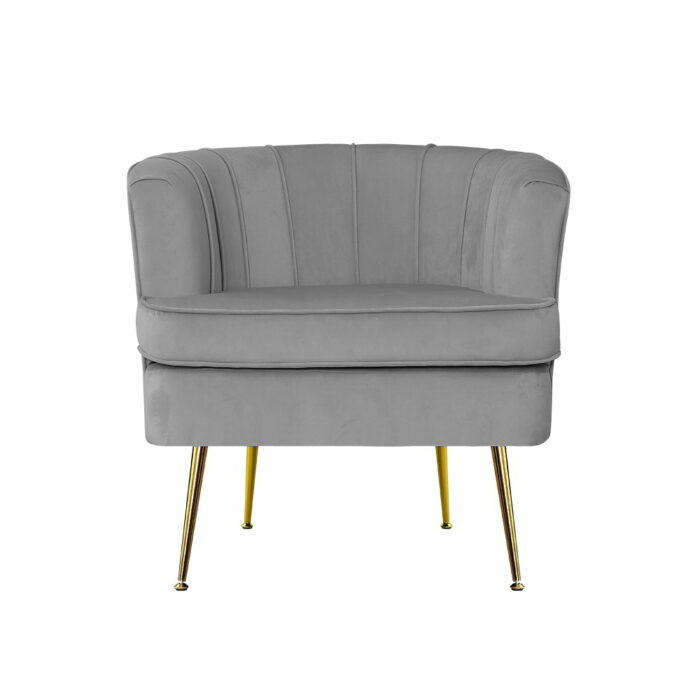 Artiss Armchair Lounge Accent Chair Armchairs Sofa Chairs Velvet Grey Couch - Image 3