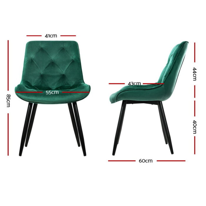 Artiss Dining Chairs Velvet Green Set of 2 Starlyn - Image 2