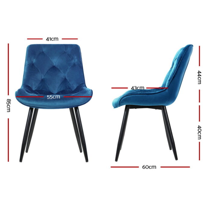 Artiss Set of 2 Starlyn Dining Chairs Kitchen Chairs Velvet Padded Seat Blue - Image 2