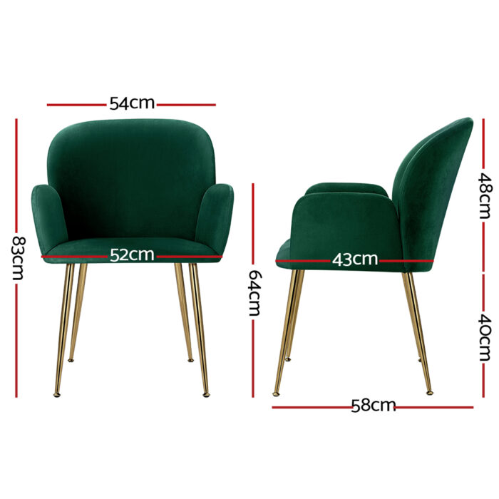 Artiss Dining Chairs Set of 2 Velevt Green Kynsee - Image 2