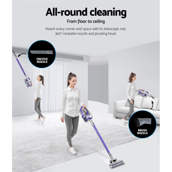 Devanti Handheld Vacuum Cleaner Cordless HEPA Filter Purple 150W - Image 4
