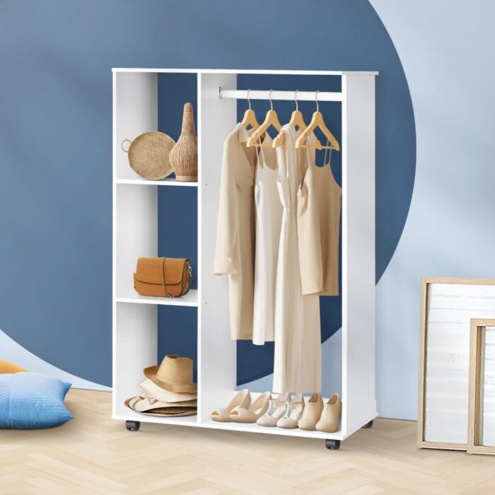 Oikiture Portable Wardrobe Open Storage Shelves Organizer Clothes Rack Hanging - Image 3