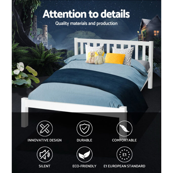 Artiss Bed Frame Queen Size Wooden White SOFIE - Image 3