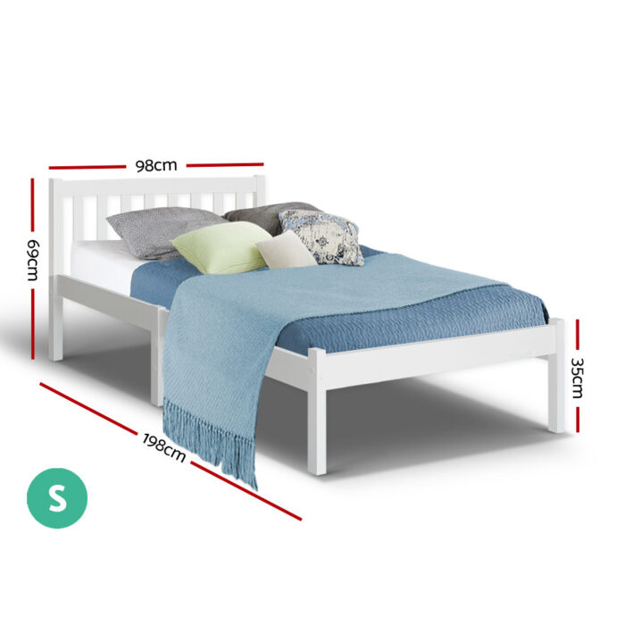 Artiss Bed Frame Single Size Wooden White SOFIE - Image 2