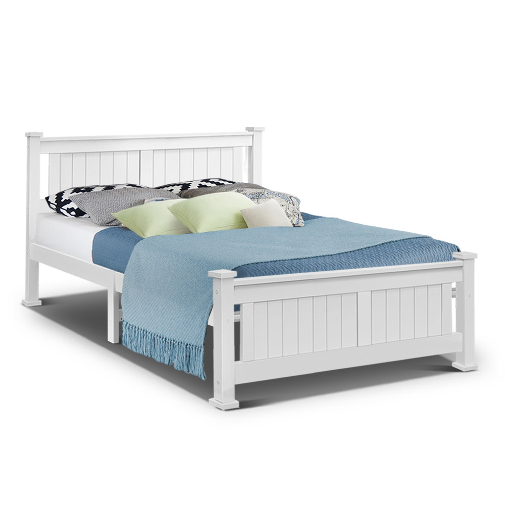 WBED-D-004Q-153-AB-00 Artiss Bed Frame Queen Size Wooden White RIO - Image 1