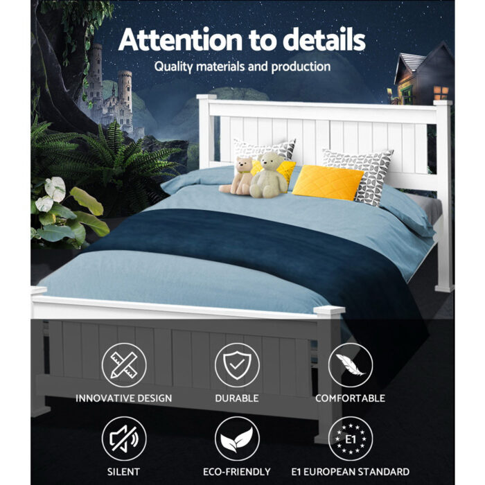 Artiss Bed Frame Queen Size Wooden White RIO - Image 3
