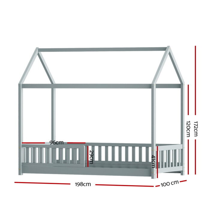Artiss Bed Frame Wooden Kids House Frame Grey ROCK - Image 2