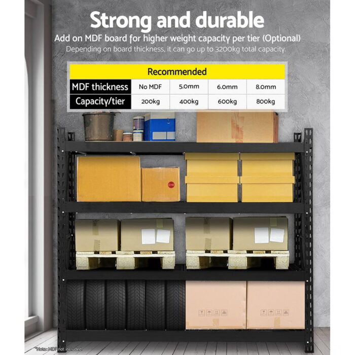Giantz 2Mx2M Garage Shelving Warehouse Rack Pallet Racking Storage Shelve Black - Image 4