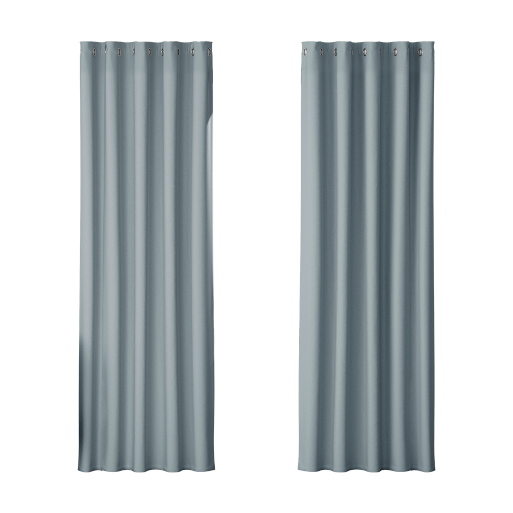 BC-MATT-180X213-GY-00 Artiss 2X Blockout Curtains Eyelet 180x213cm Grey - Image 1
