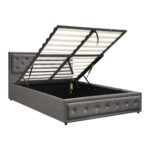 Oikiture Double Bed Frame with Storage Space Gas Lift Grey