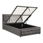 Oikiture King Single Bed Frame with Storage Space Gas Lift Grey