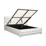 Oikiture Queen Bed Frame with Storage Space Gas Lift White