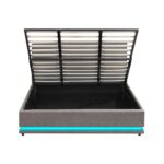 Oikiture King Bed Frame with Gas Lift LED Storage Space Grey