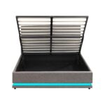Oikiture Queen Bed Frame with Gas Lift LED Storage Space Grey