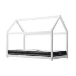 Oikiture Kids Bed Frame with Single Mattress House Style White