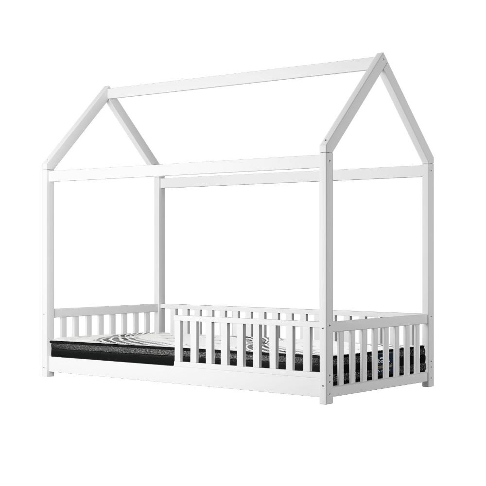 BF-W-A2-WH-AB-MAT-LUMI-S-01 Oikiture Kids Bed Frame With Single Mattress House Frame White - Image 1