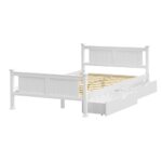Oikiture Wooden Bed Frame Double with Storage Drawers Trundles