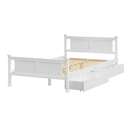 Oikiture Wooden Bed Frame Double with Storage Drawers Trundles