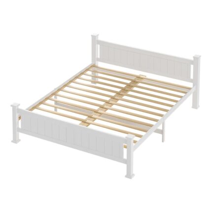 Oikiture Wooden Bed Frame Double Size Pine Wood White
